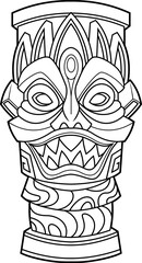 Black And White Fierce Tiki Mask with Tribal Carvings and Totem Design