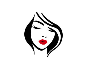 Pretty woman face logo design icon vector illustration. Face of cute woman silhouette vector template.