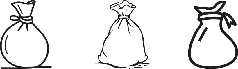 Money bag drawing black line vector isolated line illustration isolate on white background