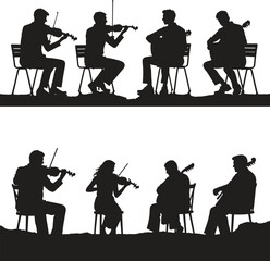 Silhouette of an orchestra playing classical music on stage vector art illustration isolate on white background  © Creative Juel 