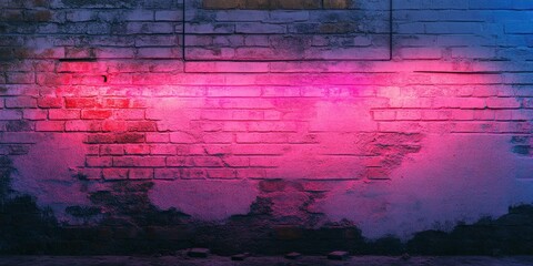 Abstract neon pink blue painted colored damaged rustic brick wall brickwork stonework masonry texture background