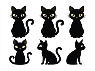 Obraz premium Cute Black Cat Silhouettes Set for Design