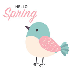 Sweet bird. A postcard of hello spring. Vector illustration in flat style