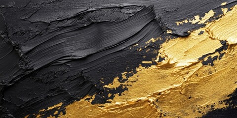 Abstract gold black painted acylic or oil painting texture on canvas background