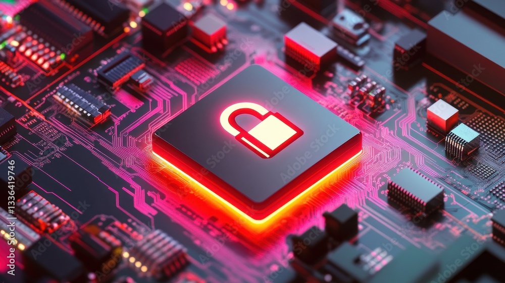 Poster illuminated circuit board depicting digital security and protection
