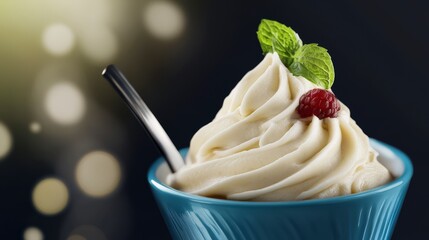 Whipped Creamy Frozen Yogurt with Raspberries and Mint