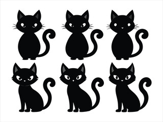 Cute Black Cat Silhouettes Set for Design
