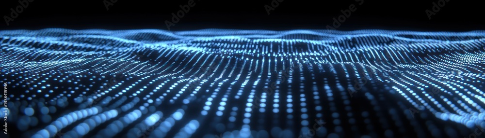 Poster an abstract image of glowing blue waves on a dark background