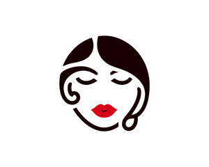 Pretty woman face logo design icon vector illustration. Face of cute woman silhouette vector template.