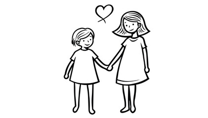 Dotwork Tattoo.Two girls holding hands with love