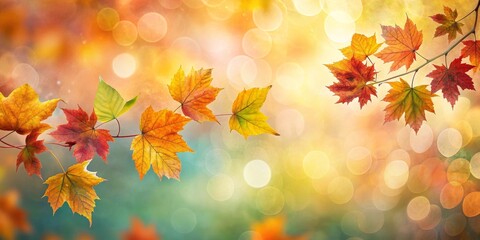 Autumnal Branches with Vibrant Maple Leaves Against a Soft Bokeh Background Featuring Warm Hues and a Peaceful Atmosphere