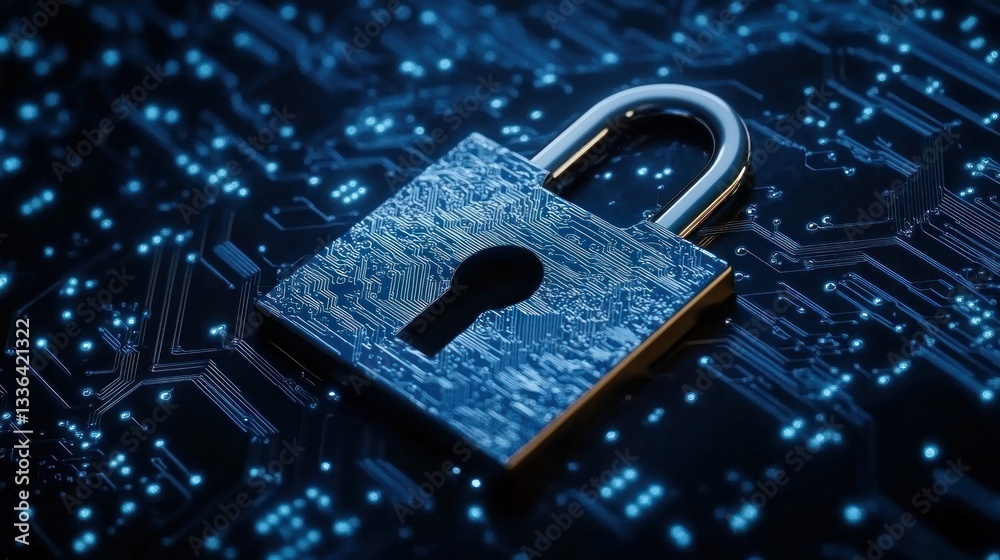 Poster Digital lock protection representing data privacy and internet security