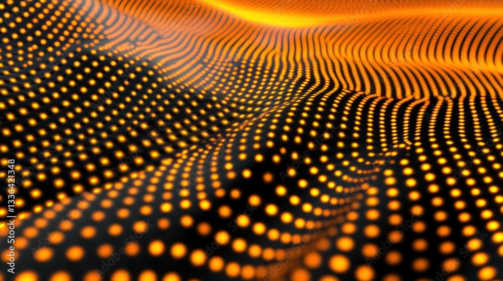 Poster abstract golden dotted lines arranged over a dark curving surface