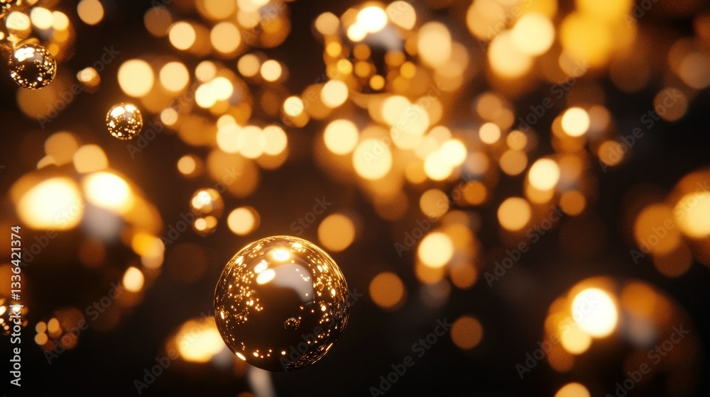 Aufkleber Floating golden spheres and soft bokeh lights create a warm atmosphere