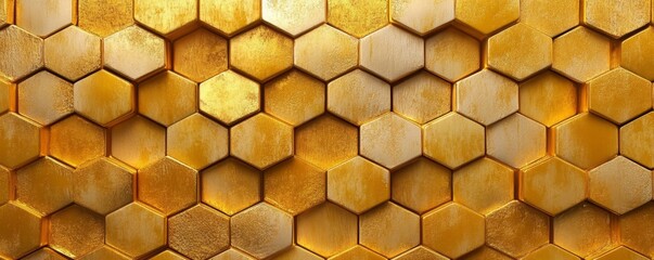 Abstract  gold golden yellow colored painted geometric rhombus diamond hexagon 3d tiles wall texture background