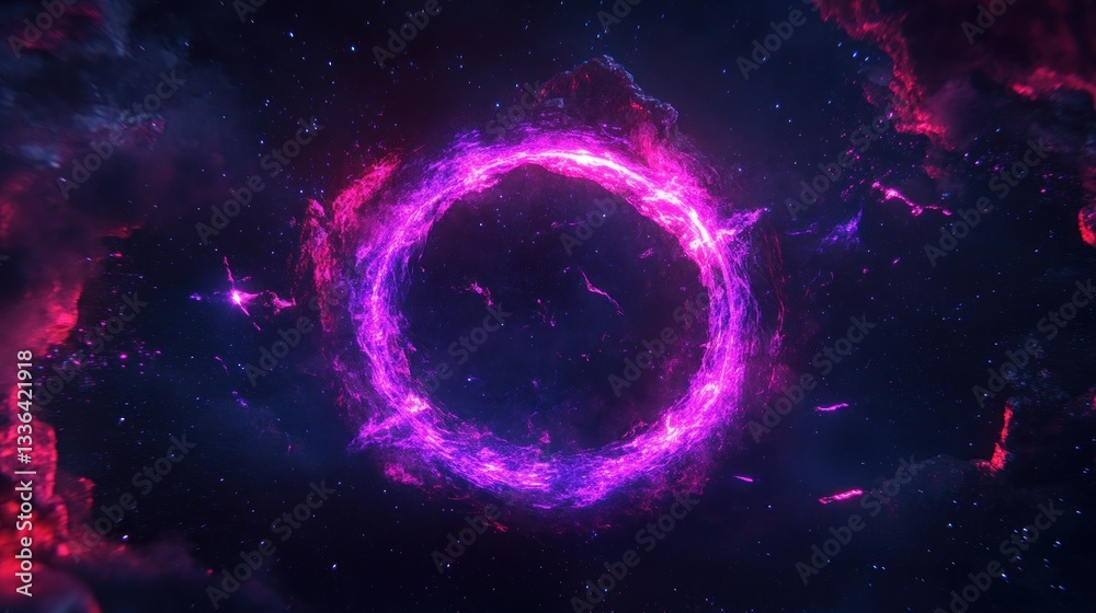 Poster a vibrant circular energy field exists in the space beyond