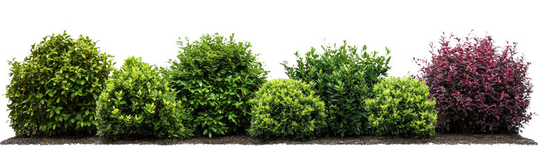 Obraz premium [Transparent Background PNG]Collection of Ornamental Bushes in Various Shades of Green and Purple
