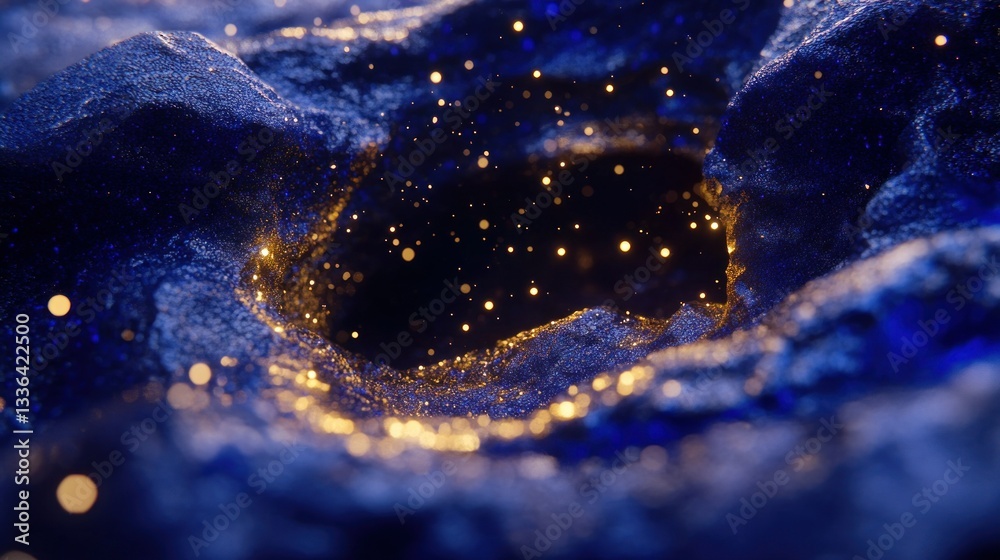 Poster a beautiful abstract landscape with sparkles and a dark void