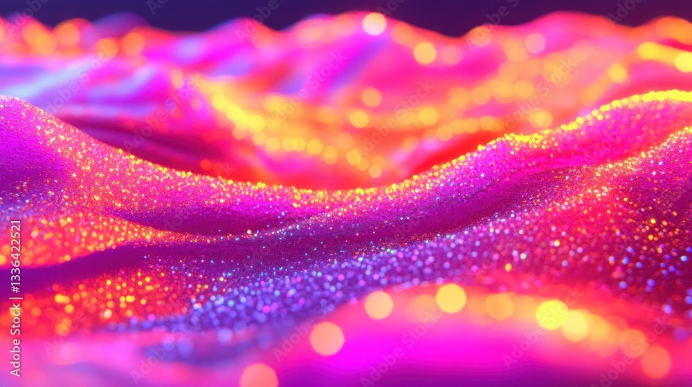 Poster Vibrant abstract wavy shapes illuminated with soft shimmering particles