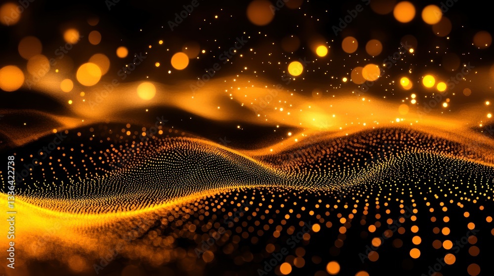 Aufkleber Abstract digital golden particles floating in a dark background
