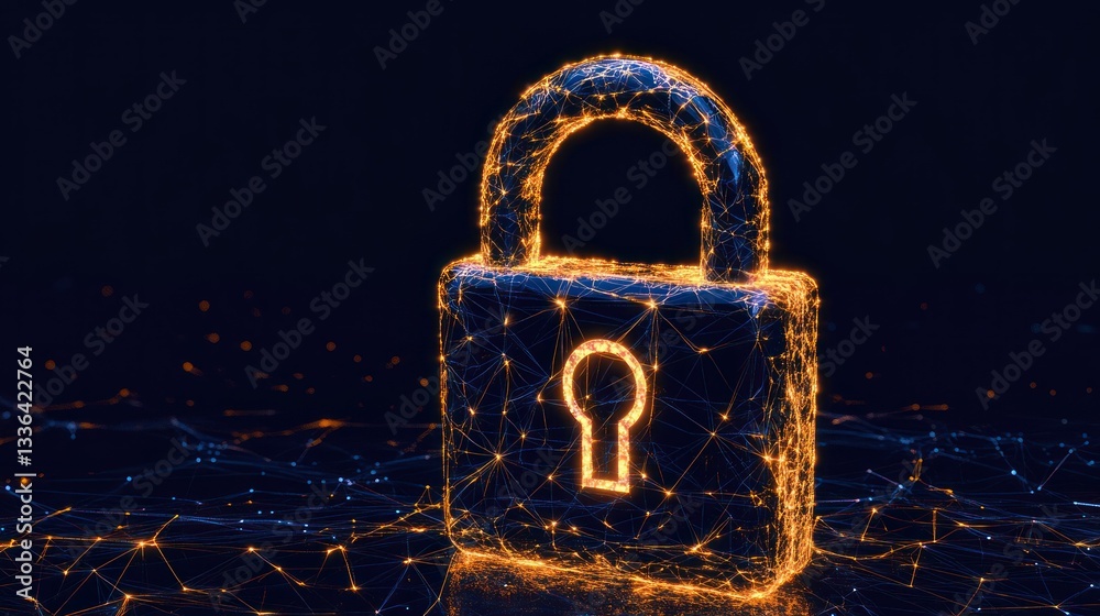 Poster glowing digital lock represents security and data protection