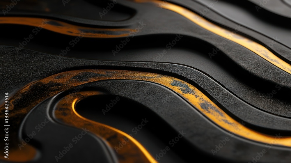 Poster abstract curved black and gold layered texture with wavy lines
