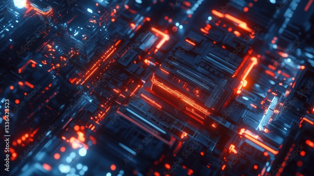 Poster Futuristic abstract image with illuminated circuit board design