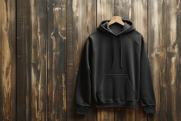 Black Hoodie Mockup on Wooden Background
