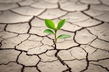 Resilient sprout pushing through cracked earth, symbolizing hope.