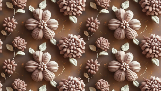 Close up Thai dessert various flower shaped in pastel pink color tone, Coconut milk flavor, Sam Pan Nee traditional Thai handcraft snack, Royal famous Thai sweets, wallpaper