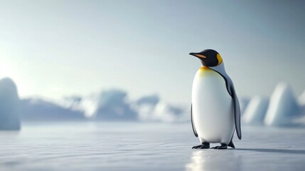 Obraz premium Emperor Penguin Standing on Ice in Antarctica's Cold, Snowy Landscape