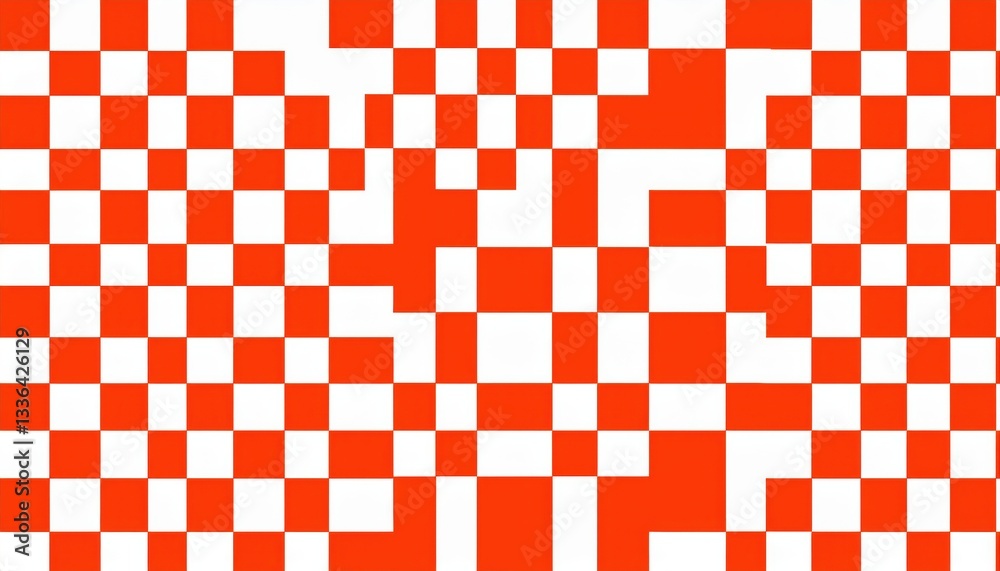 Aufkleber abstract red and white geometric checkered pattern with irregular pixel like distortions, modern dig