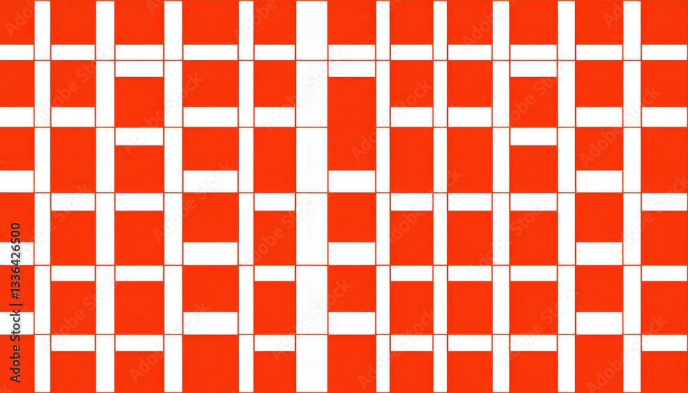 Poster abstract red and white geometric checkered pattern with irregular pixel like distortions, modern digital art background