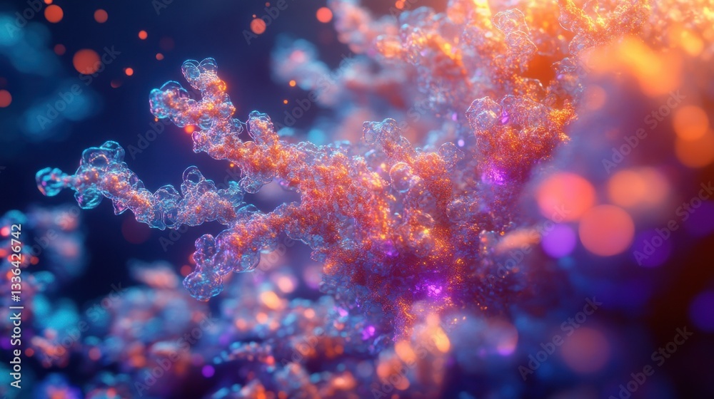 Poster Abstract rendering of glowing biological structures with bokeh effects