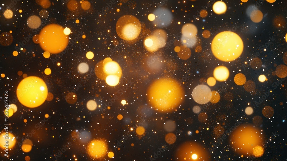 Poster Abstract bokeh background featuring glowing golden circles and specks