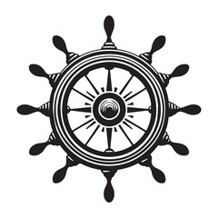 Obraz premium Ship Wheel Silhouette Vector, Steering Wheel Illustration Nautical Theme