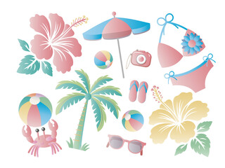 夏■夏素材の背景・ハイビスカス＆ヤシの木