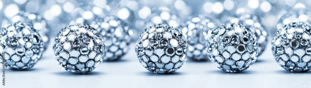 Poster Decorative spherical objects covered in many mirrored circular components