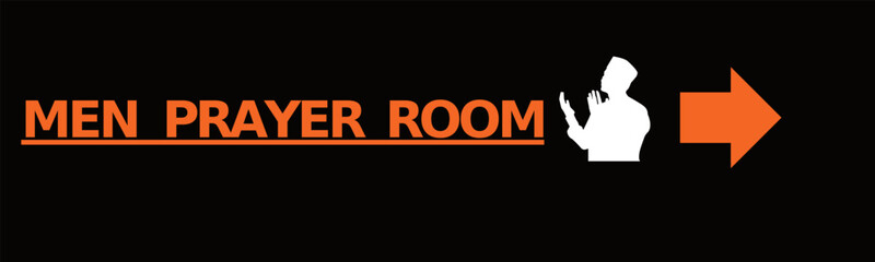 A tranquil men's prayer room with dark tones, prayer rugs, and a quiet atmosphere, creating a spiritual space for devotion and reflection.