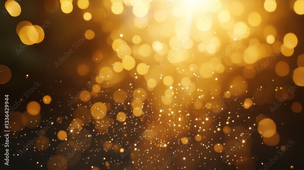 Poster An abstract background of golden bokeh light and sparkling dust