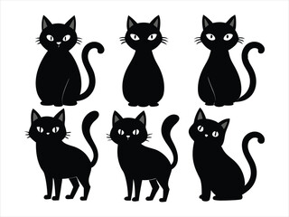 Cute Black Cat Silhouettes Set for Design