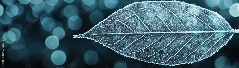 Poster A single frozen leaf with beautiful bokeh background elements