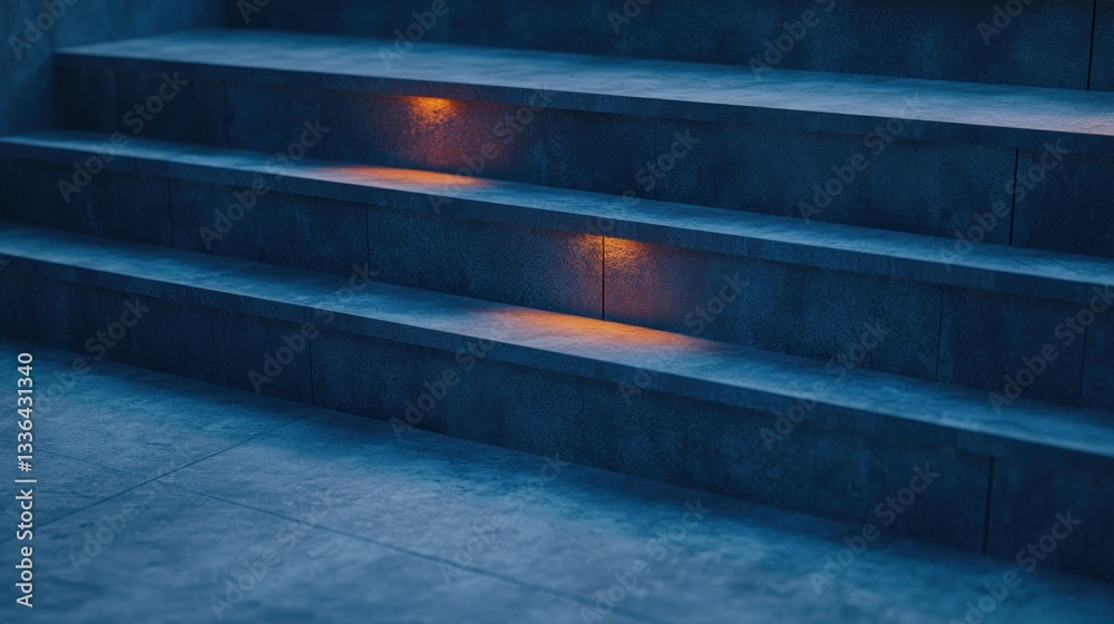 Poster stone steps illuminated by recessed lights in a modern setting