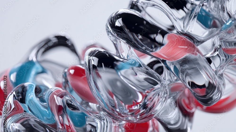 Poster abstract structure featuring swirling transparent forms with colorful interior details