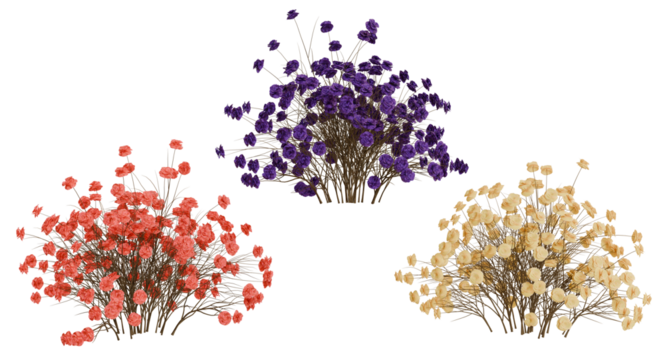 Colorful pixelated flower bushes