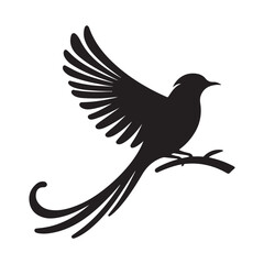 Elegant Bird Silhouette Illustration Perched Gracefully on Branch Flying