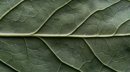 Fototapeta premium Close-up of a leaf's surface. the leaf appears to be a dark green color and has a rough texture. the veins of the leaf are visible and run diagonally across the surface, creating a wavy pattern.