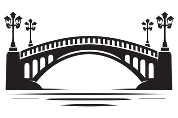 Ornate Bridge Silhouette Vector Illustration With Street Lamps Detail