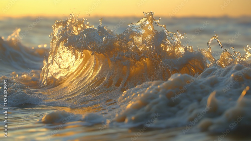 Aufkleber a golden wave is cresting and crashing in the ocean waters