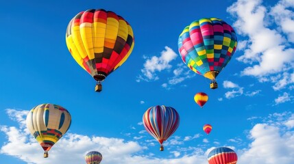 Obraz premium Vibrant hot air balloons ascend into a dazzling sky festival spectacle